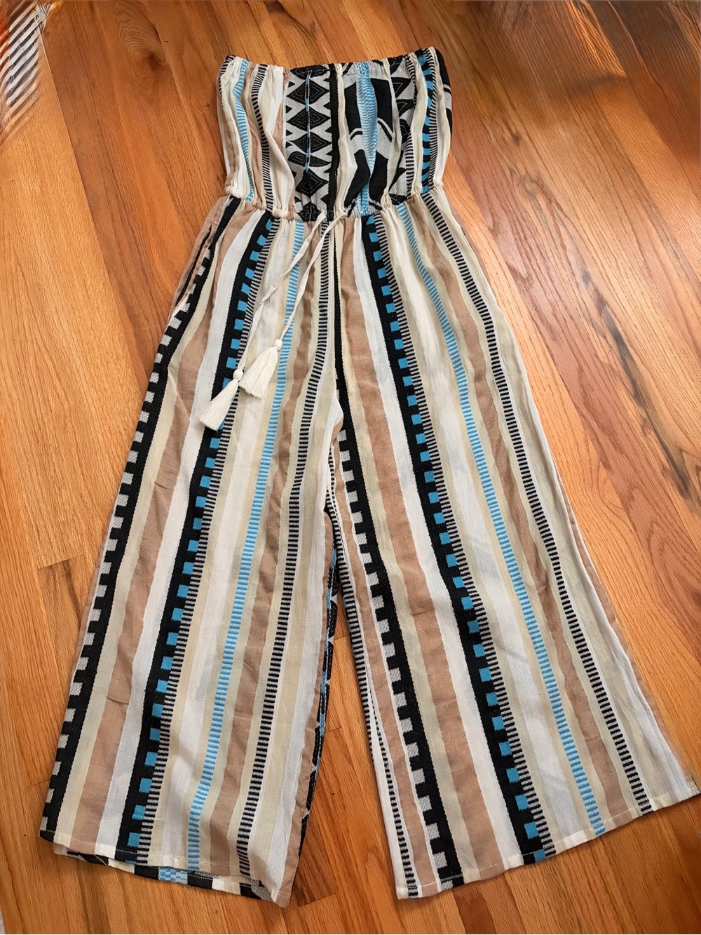 Elan Striped Strapless Wide-Leg cropped Romper